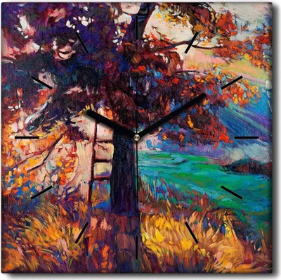 Produktbild von Coloray Uhr auf Leinwand 30x30 cm Wand Uhr Dekoration Wohnzimmer Segeltuch schwarze Hände -Herbstwaldlandschaft.