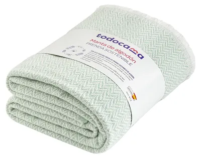 Zdjęcie produktu dla Kołdra bawełniana Todocama PRCMAMSVEMI230X240, wyjątkowo miękka, wielofunkcyjna, idealna jako koc, narzuta na sofę, kolor: miętowy, wymiary: 230 x 240 cm
