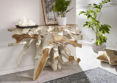 Immagine prodotto di MASSIVMOEBEL24 | tavolino da consolle in legno di Teak 120x40x80 bianco laccato UNIKA #165