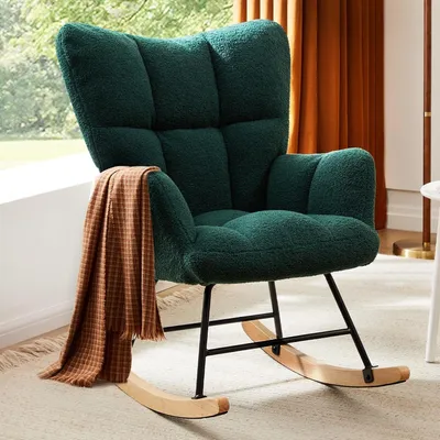 Produktbild von Schaukelstuhl, Schaukelstuhl für das Wohnzimmer, Stillen, gepolsterter Hochlehnensessel, grün