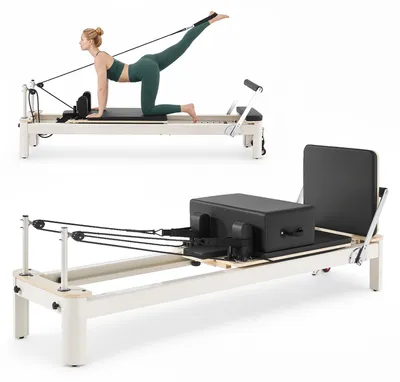 Zdjęcie produktu dla Urządzenie do pilatesu VEVOR z aluminiową ramą, udźwig 181 kg, wymiary 2350 x 690 x 945 mm. Idealne do domowych siłowni i studiów, charakteryzuje się cichym działaniem, posiada regulowaną poduszkę pod głowę, platformę do pilatesu, platformę do skoków oraz pętle na stopy