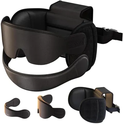 Image de Coussin de voyage avec attache pour le menton et masque de sommeil 3D, support à 360°, couleur noire