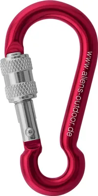 Roter Mini-Karabiner von Aliens; 6 cm; mit Schraubverschluss; geeignet für Klettern.