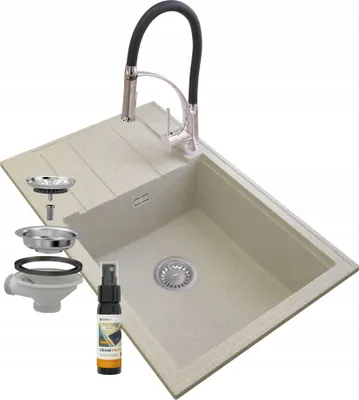 Produktbild von Granitan | Granitspüle LOUIS - Beigefarben - Einbauspüle mit Abtropffläche - Modernes Design