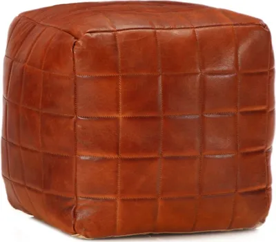 Image de Pouf 40 x 40 x 40 cm Brun roux Cuir véritable de chèvre