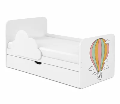 Produktbild von Weißes Kleinkindbett 140x70 cm Motiv Wolke | Inkl. Bettkasten & Schaumstoffmatratze | Mädchen & Jungen, Ballon