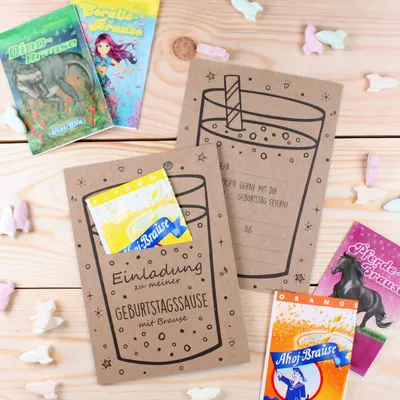 Produktbild von 10 Einladungskarten zum Kindergeburtstag Geburtstagssause Kraftpapier inkl. 10 Briefumschlägen