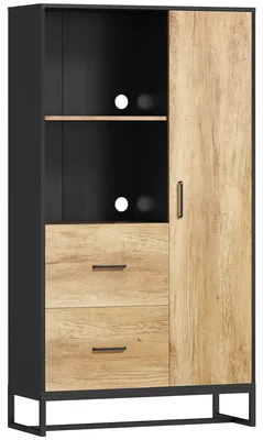 Immagine prodotto di Credenza Moderna da Cucina 88x35x160 cm con 2 Cassetti 2 Ripiani e un Armadietto Legno e Nero