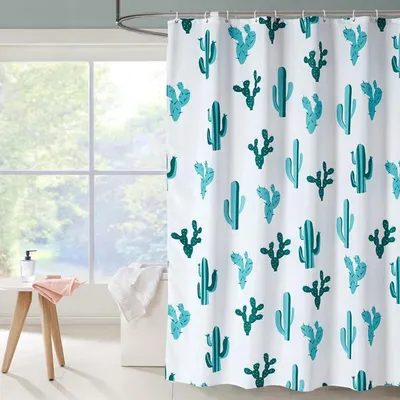 Produktbild von LIONMOOD Duschvorhang - Badewannen Vorhang inkl. Haken - Polyester Textil - 180x200cm - Tropical-Cactus 1