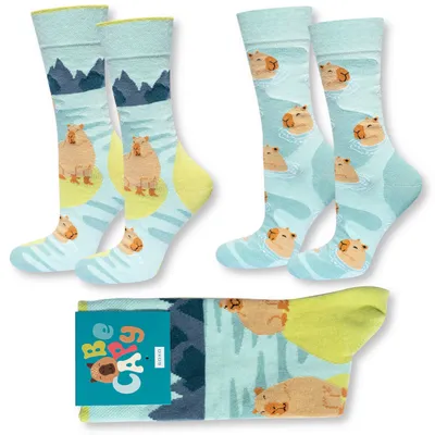 Produktbild von 2 Paar lustige Baumwoll-Herrensocken KAPIBARA, Größe 40-45, von SOXO, ein Geburtstagsgeschenk für einen Mann