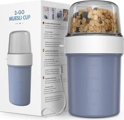 Image de Pot de céréales to Go Pot de yaourt anti-fuite 560ml+310ml Bleu