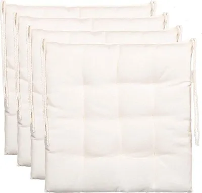 Image de Coussin de siège Unyqoos® 40x40 cm – Lot de 4, blanc, coussins décoratifs matelassés avec 9 motifs de quilting, 55% coton/45% polyester, rembourrage 100% en mousse, pour intérieur et extérieur, avec 4 liens de fixation