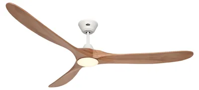 Productafbeelding van Energiebesparende plafondventilator met LED-verlichting en afstandsbediening, model Eco Genuino-L, mat wit/lichte eikenhout, 180 cm