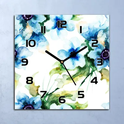 Produktbild von Wanduhr Echt-Glas-Küchenuhr Aquarell Blumen Quarz Lautlos 30x30 Deko Bilder