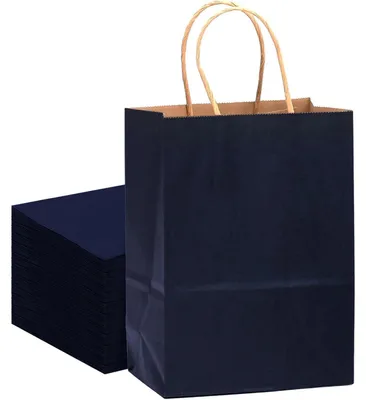 Image de Sacs en papier avec anses, couleur bleu marine, 32 pièces, dimensions 21x15x8 cm
