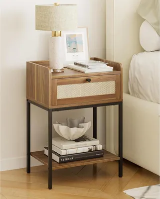 Immagine prodotto di HEYZOEY Comodino in rattan con cassetto e ripiano, noce marrone