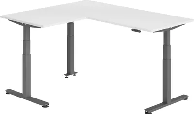 Produktbild von bümö Eckschreibtisch elektrisch höhenverstellbar L-Form - Nachbildung: Weiß, Gestell: Graphit, Größe: Eckschreibtisch 180 x 160 cm