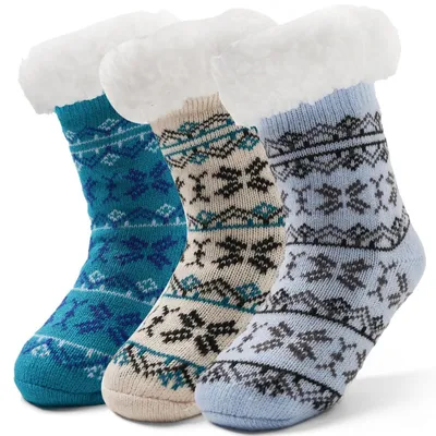 Produktbild von Kindersocken 3 Paar Dicke Wintersocken Jungen Mädchen Haussocken Antirutsch Warme Kuschelsocken 23-31/3-10 Jahre Mix Schneeflocke Bohe