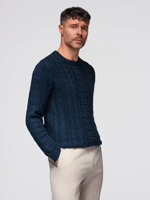 Zdjęcie produktu dla Ombre Elegancki sweter męski z ciekawym dzianinowym wzorem granatowy S