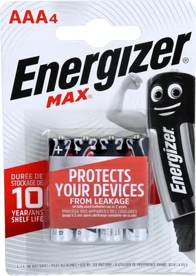 A retail package of Energizer Max AAA batteries.