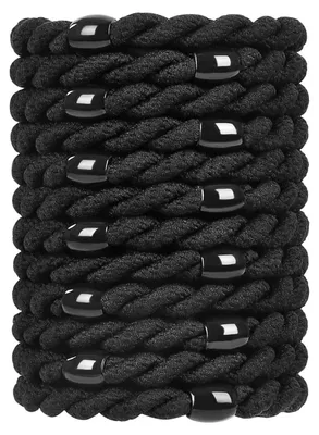 Image de pack de 12 élastiques à cheveux | Elastiques noirs pour femmes & filles | Attaches tressées sans métal