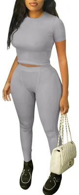 Productafbeelding van ZFLM: Comfortabele workoutkleding, tweedelige sets voor dames, getailleerd T-shirt met ronde hals