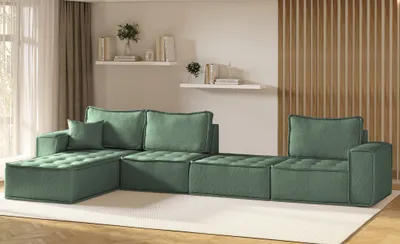 Produktbild von Ecksofa Modulsofa 4-teilig SANDE XL Stoff Raven Flaschengrün Ottomane Links