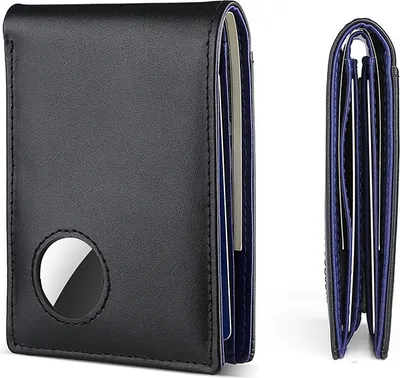 Produktbild von INF Schlankes RFID-blockierendes Portemonnaie mit AirTag-Halter - Herren Leder-Bifold-Portemonnaie Blau