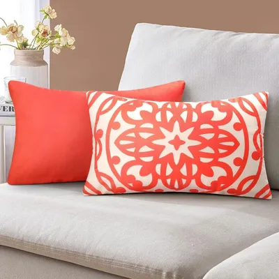 Productafbeelding van Kussensloop 30x50 cm, koraalroze, met mandala- en geometrische print, 2 stuks