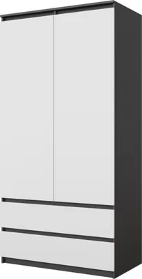 Produktbild von JOELLE - Kleiderschrank mit 2 Türen und 2 Schubladen -  Anthrazit / Weiß Matt H180cm B90cm T50cm Anthracite / Weiß Matt