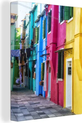 Produktbild von MuchoWow® - Leinwandbilder - Bunte Häuser in Burano, Italien, Wandbild, Wanddeko Bilder Wohnzimmer, 90x120cm