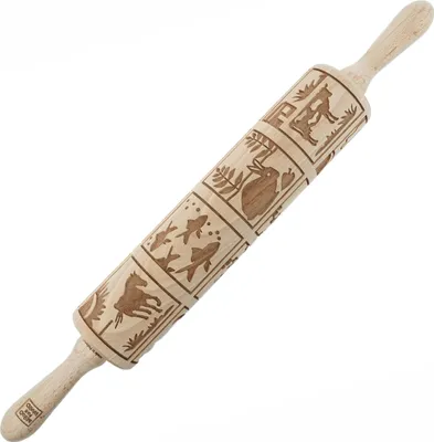Image de MoodForWood Rouleau à pâtisserie en bois, gravé, 43 cm avec poignées, parfait pour la pâtisserie - Motifs d'animaux