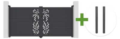 Produktbild von Schwingtor 3 m FOLYA H.140 cm graues Aluminium + 2 ELDA Pfosten 15x15 cm