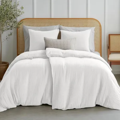 Produktbild von Musselin Bettwäsche 135x200 cm aus 100% Baumwolle – Bettwäsche Set mit 2 Bettbezüge und 2 Kissenbezüge 80x80 cm –  Bettwäsche mit Reißverschluss – Weiß
