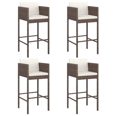 Produktbild von Barhocker 4 Stk. mit Kissen Braun Poly Rattan