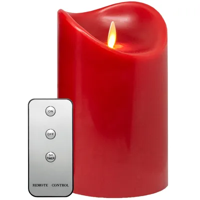 Produktbild von LED-Echtwachskerze, 15cm, Rot, mit FB, Kerzenlichtsimulation