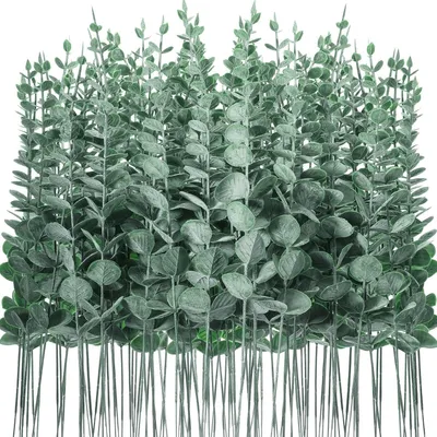 Image de Eucalyptus artificiels, lot de 30, plantes d'eucalyptus artificielles pour la décoration de mariages, de fêtes, de pièces à vivre, de tables et de compositions florales (vert, 30 pièces)