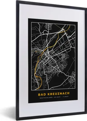 Produktbild von MuchoWow® Gerahmtes Poster Deutschland - Schwarz und Gold - Bad Kreuznach - Stadtplan - Karte 40x60 cm - Poster mit Schwarzem Bilderrahmen Wandposter Rahmen Foto Bilder - Poster in Rahmen