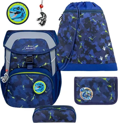 Produktbild von Belmil Maxi ergonomisches Schulranzen-Set 5-teilig "T-Rexy" mit Brustgurt, Magnetverschluss, einem Patch