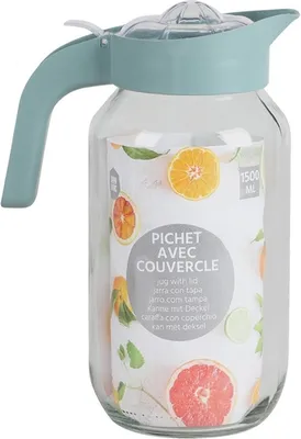 Produktbild von Glaskrug Pichet 1,5L mit Deckel und Ausgießsieb - olivgrün