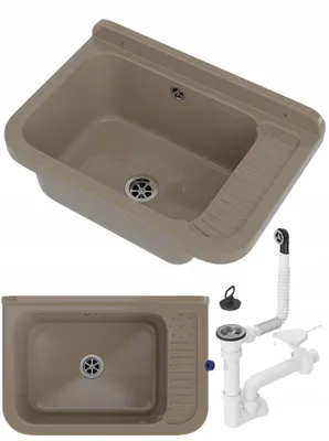 Obrázek produktu pro Granitan - Výlevka - Dřez 50,8x33,8 cm - Dřez béžový - se sifonem - do prádelny a garáže - POLO