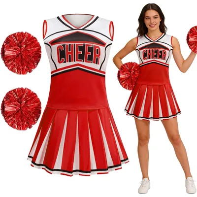 Immagine prodotto di Elzusha - Costume da cheerleader da donna con pompon e gonna