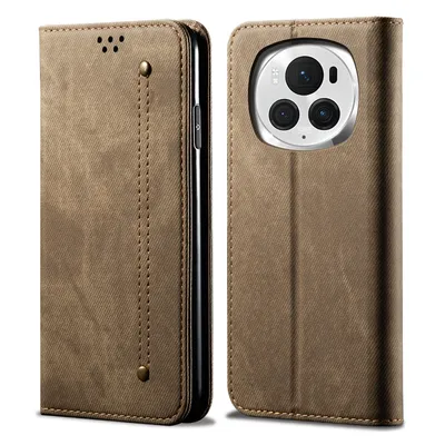 Obrázek produktu pro Pouzdro pro Honor Magic6, Kožené Peněženkové Pouzdro s Magnetickým Uzavíráním a Stojánkem Khaki