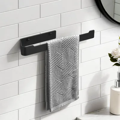 Produktbild von Handtuchhalter ohne Bohren, 400mm Selbstklebend Handtuchstange aus Aluminiumlegierung 6063, 2 Montagemöglichkeiten für Bad und Küche, Matt Schwarz