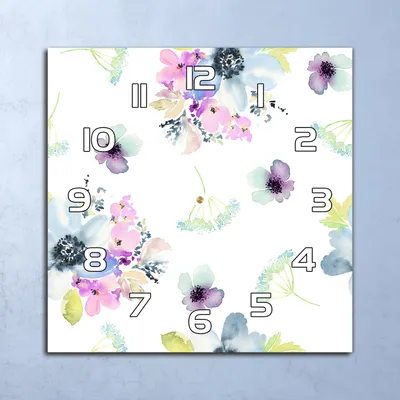 Produktbild von Deko Glasuhr Wanduhr 30x30 Lila Blumen Quarz Küchenuhr Bürouhr