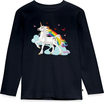 Produktbild von Spreadshirt Schleich Bayala Regenbogeneinhorn Hengst Kinder Premium Langarmshirt, 98/104 (2 Jahre), Navy