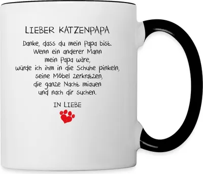 Produktbild von Spreadshirt Lieber Katzenpapa Geschenk Tasse Zweifarbig, One size, Weiß/Schwarz