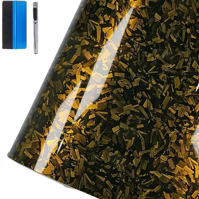 Immagine prodotto di Adesivo in vinile effetto fibra di carbonio forgiata, finitura oro lucido, dimensioni 10 x 900 cm