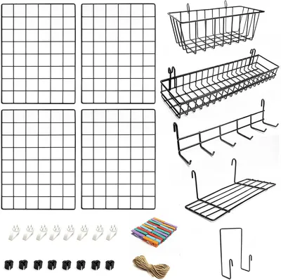 Obrázok produktu pre ODOXIA 4 balenia drôtených nástenných panelov s organizérom na príslušenstvo čierna