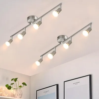 Produktbild von ZMH LED Deckenstrahler 4 Flammig 2ER - Wohnzimmer Deckenleuchte Modern Deckenlampe GU10 Deckenspot Schwenkbar 350°Drehbar Spot Strahler Lampe Edelstahl Decke Schlafzimmer innen Ohne Leuchtmittel